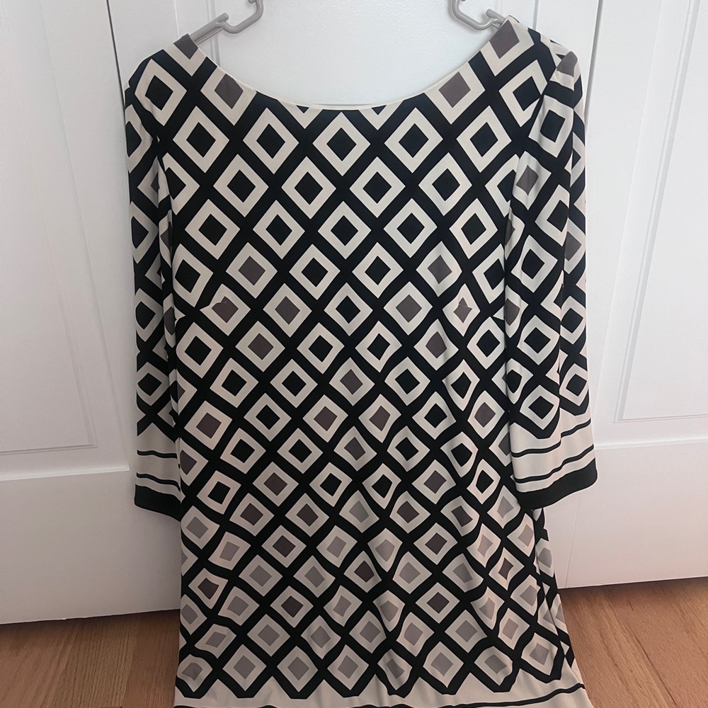 Eliza J Monochrome Geometric Pattern Dress